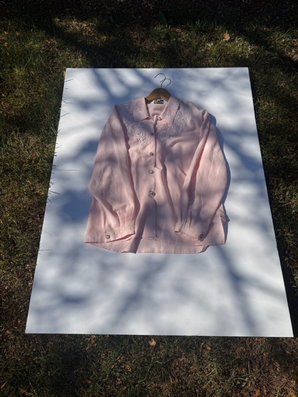 Qiansimei 1990s Pink Embroidered Collar Blouse